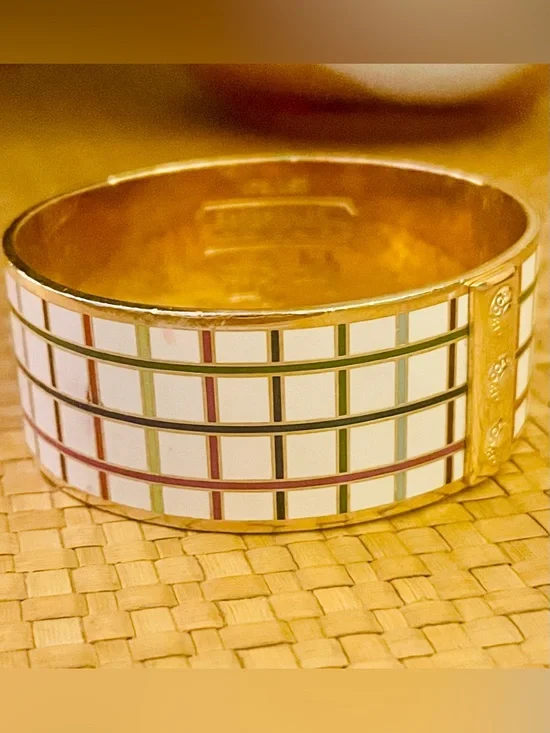 Coach Limited Edition Gold enamel Tattersall Multicolored Bangle Bracelet. - Picture 1 of 7